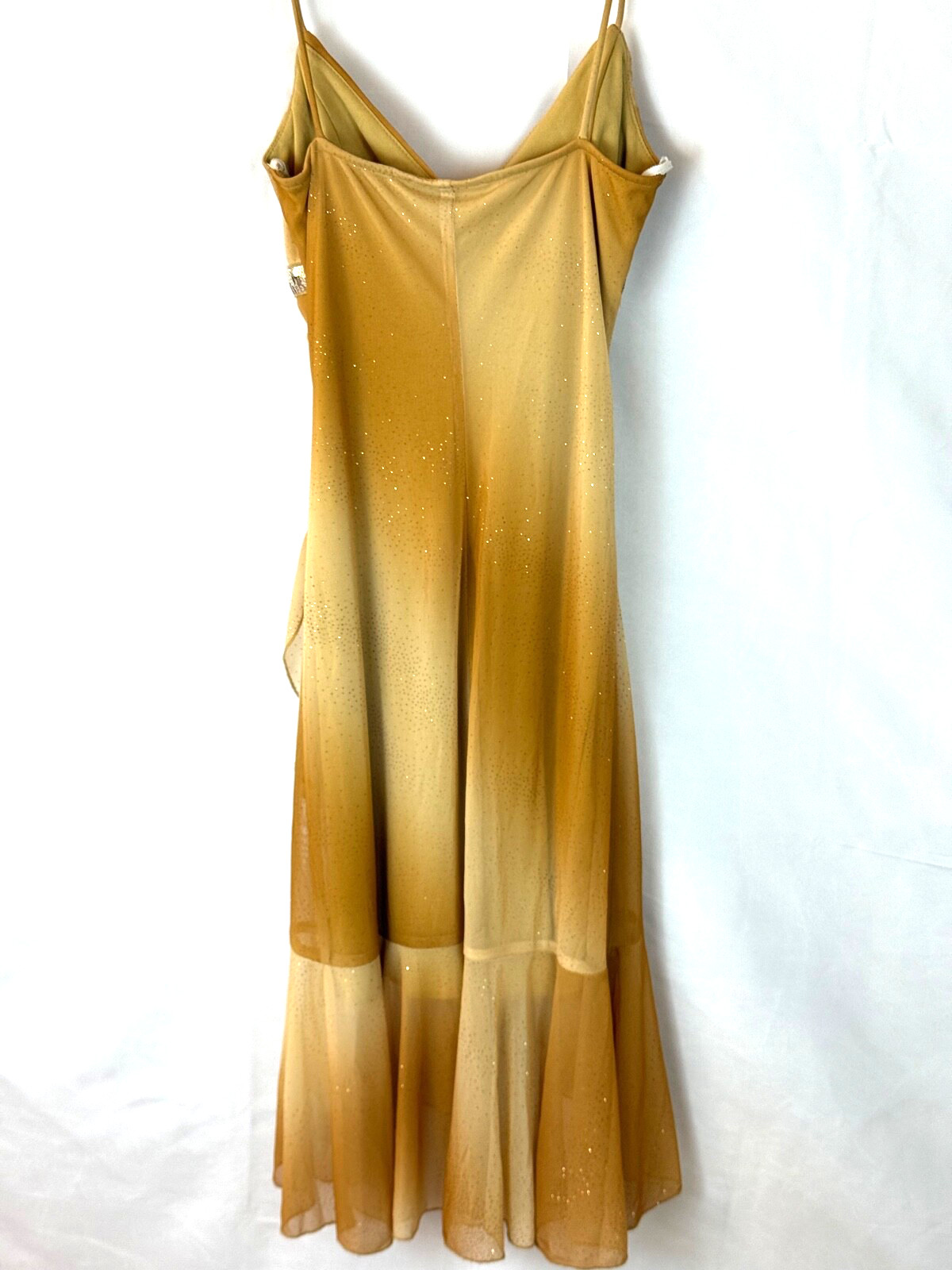 City Triangles-wm sz M vtg 82 disco style dress cascade ruffles brown gold ombre