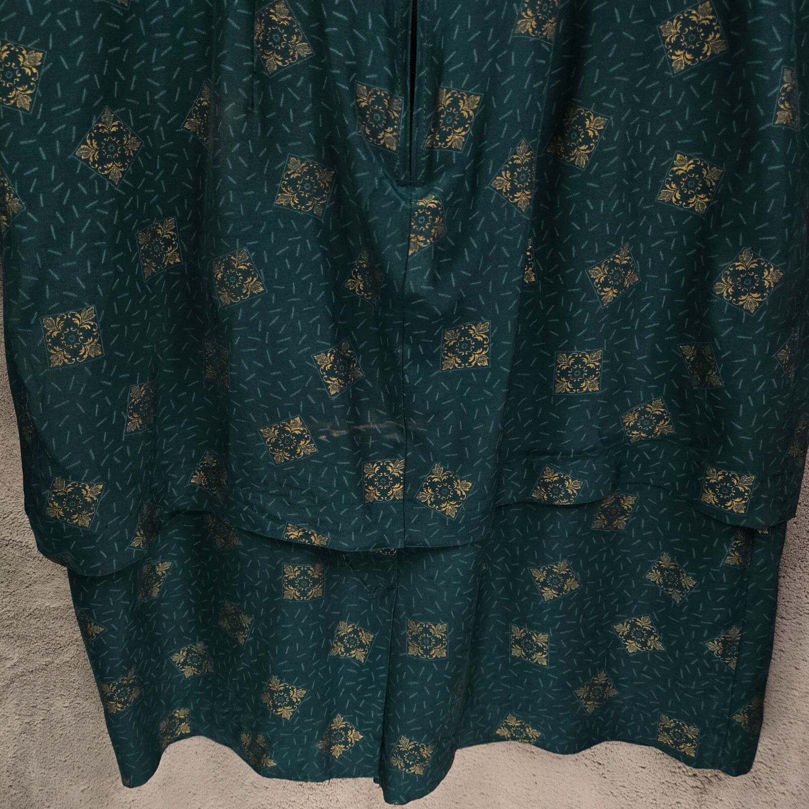 Vintage Michael B Ltd 80s Suit Dress Womens 10 Green Gold Buttons Shoulder Pads