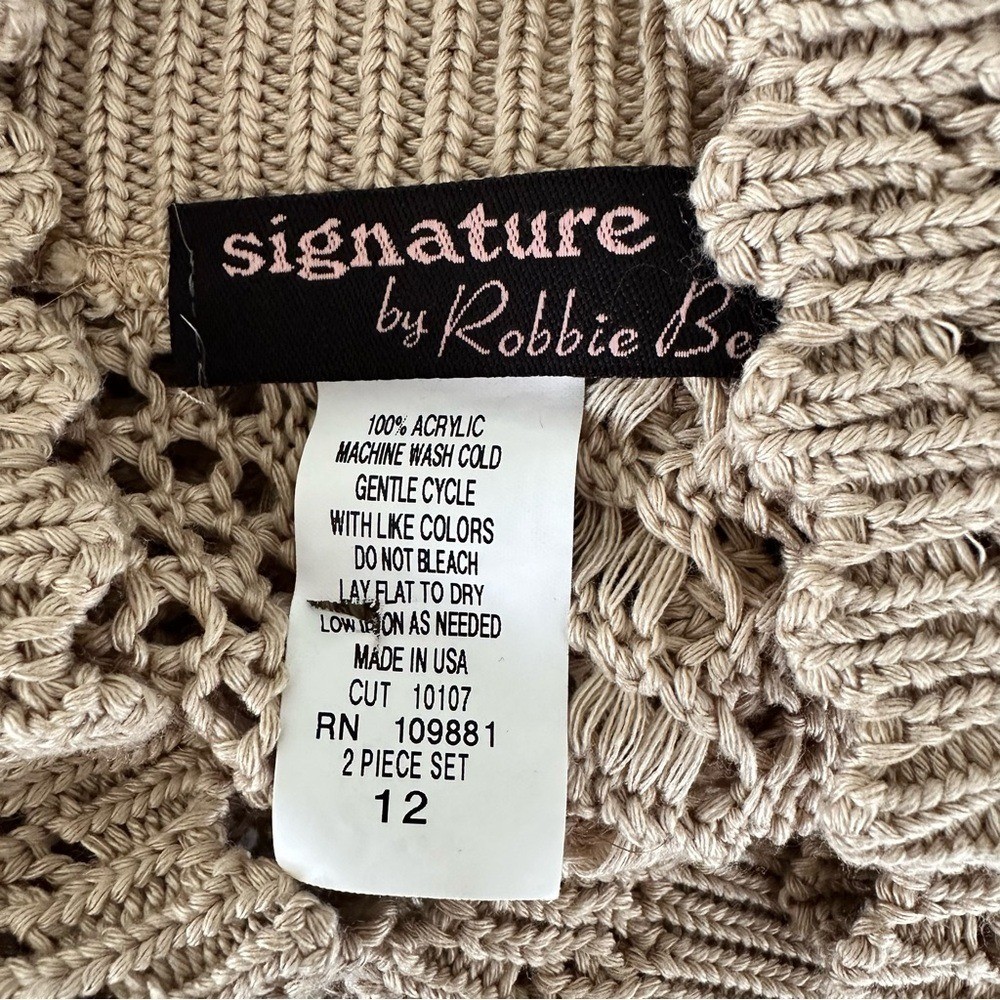Vintage Robbie Bee Crochet Bolero Cardigan Sweater Cream Short Sleeve Sz 12