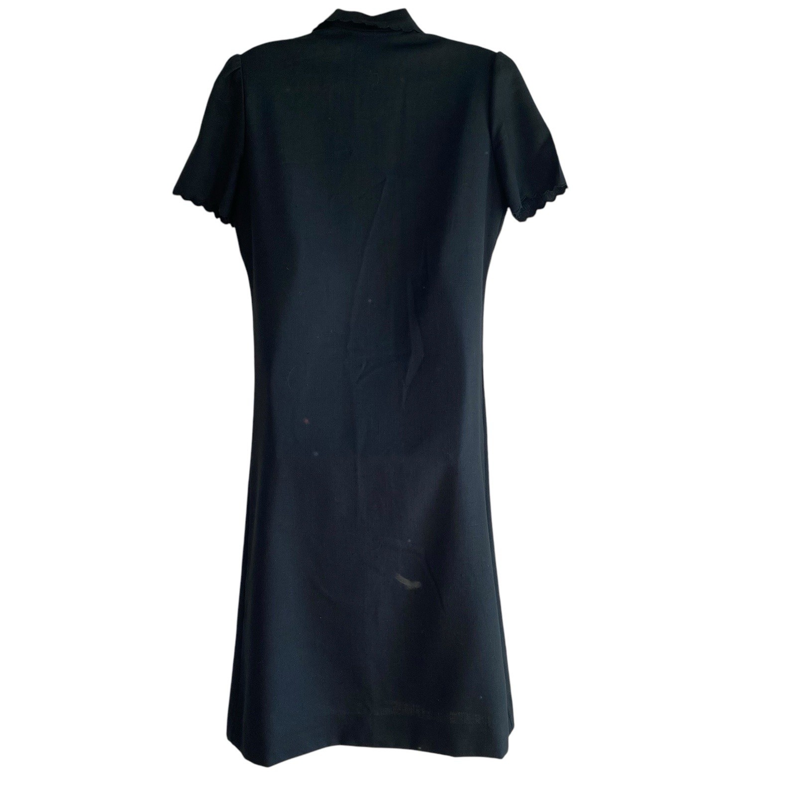 Vintage Parade NY Shirt Dress Size 10 Black Linen Short Sleeve Knee Length