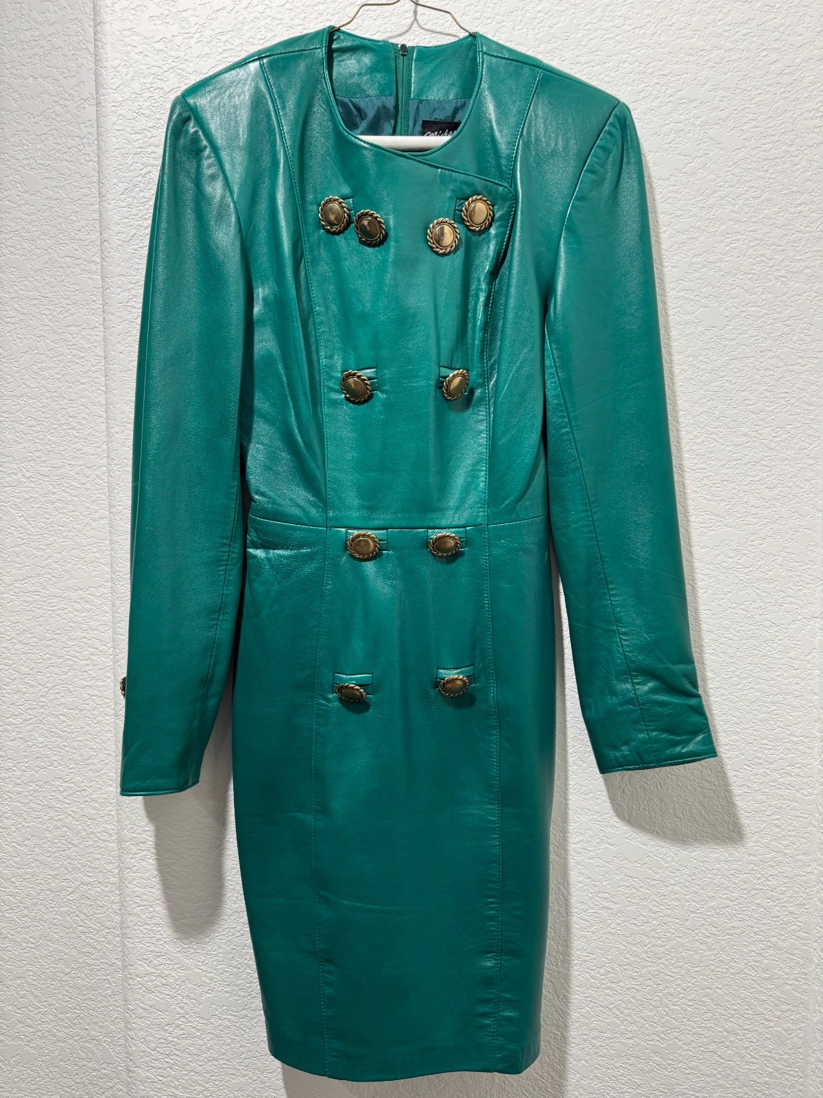 Vintage Michael Hoban North Beach Leather Green Coat Dress 5/6 Butter Soft MINT