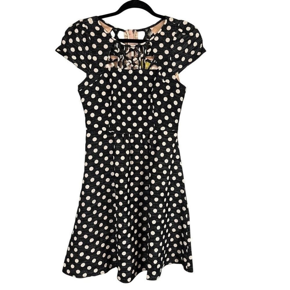Anthropologie Maeve Polka Dot Dress 0 Black Mini Swing Pinup Retro Preppy 80s