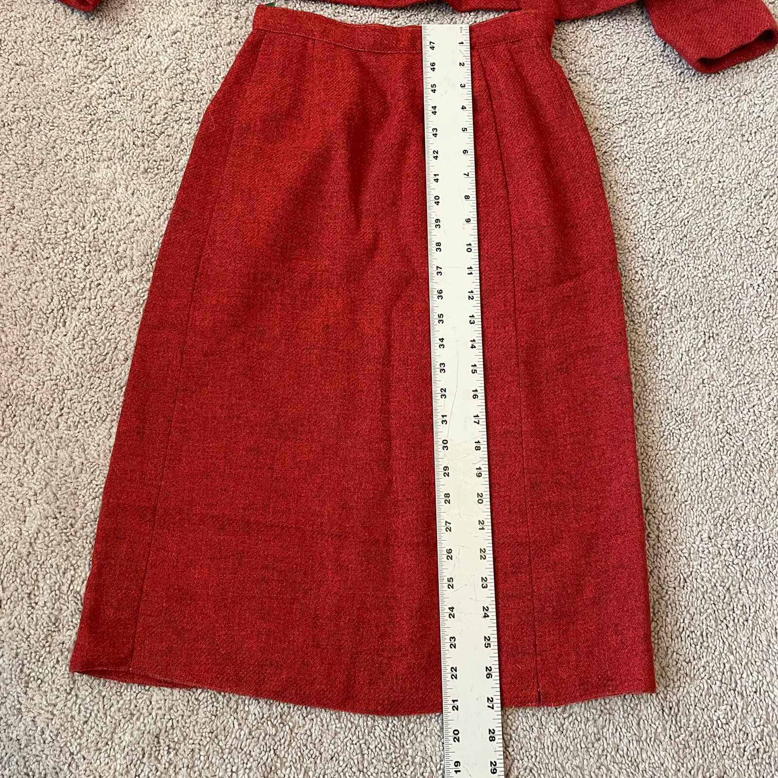 Vintage 60’s Davidow The Union Skirt Suit Red Virgin Wool Tweed Lined No Sz – XS