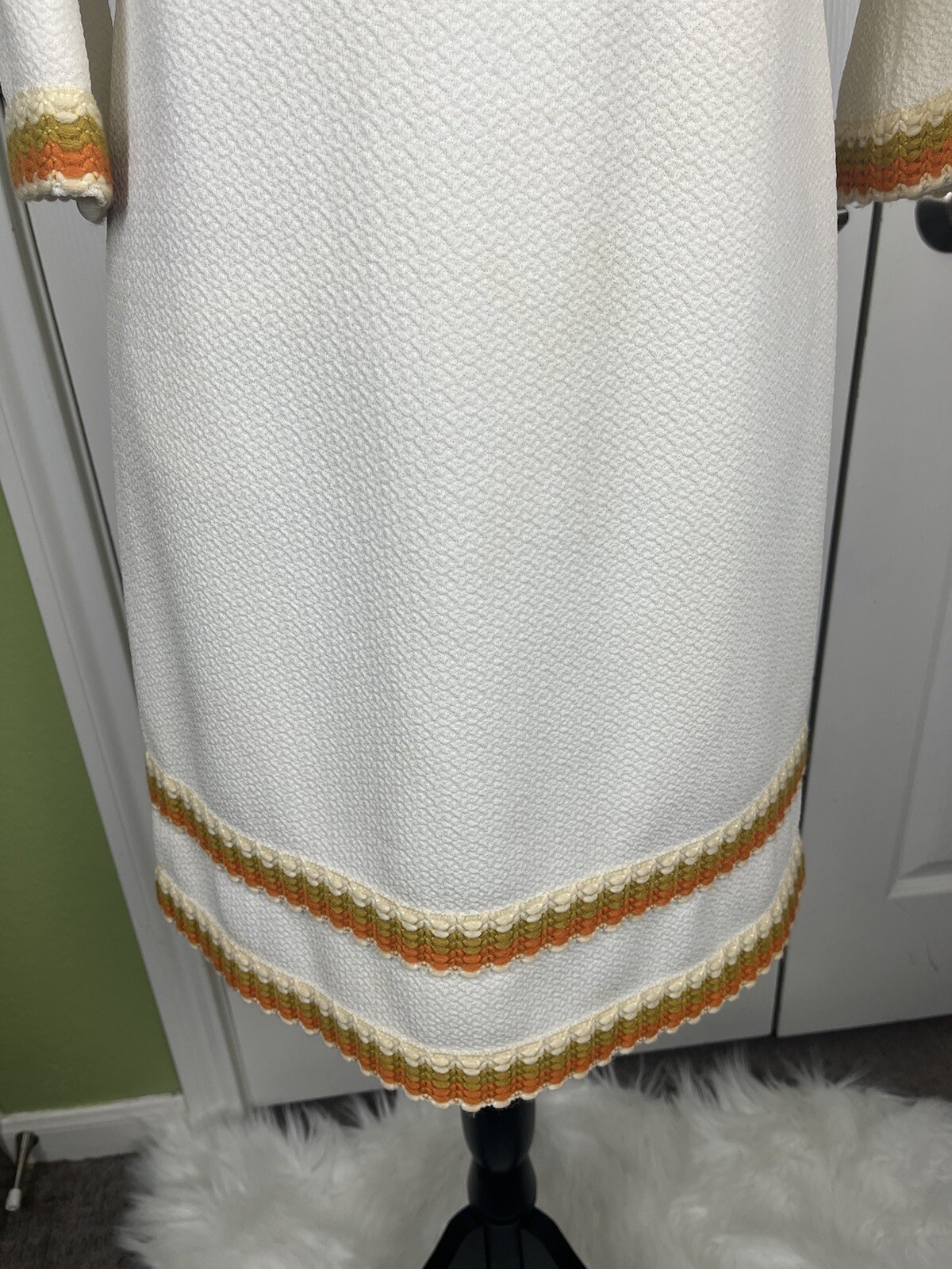 Vintage 1970s Ivory Embroidered Tunic Dress Women’s Size 36/6
