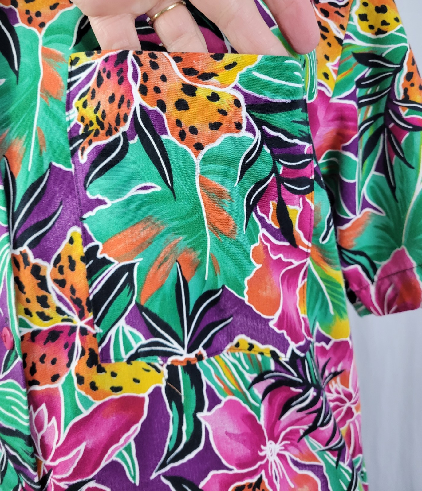 Vintage American Weekend Purp/Pink/Yell/Orange/Green Tropical Floral Top Size M