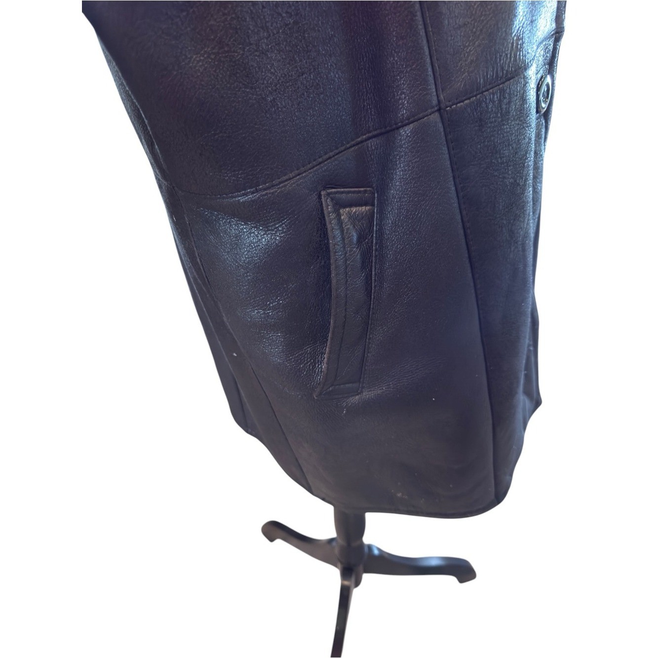 Montreal Sheepskin Genuine Shearling Coat Vintage 80s Black Leather Plush P/S