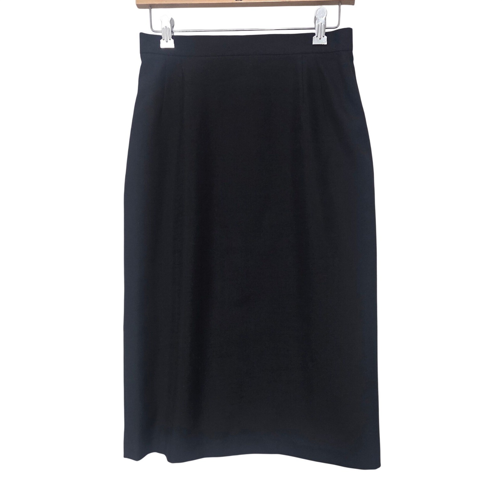 Vintage Black Pencil Skirt Tailored Midi High Waist Office Career Size XS W26″