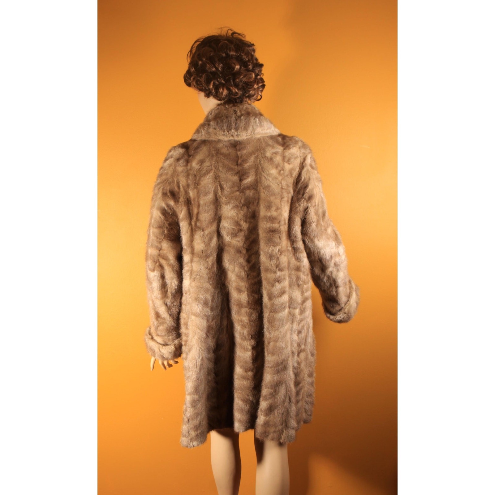 1950s Gray Brown Long Sleeve Rolled Cuff Mink Fur Coat by Gartenhaus -XL