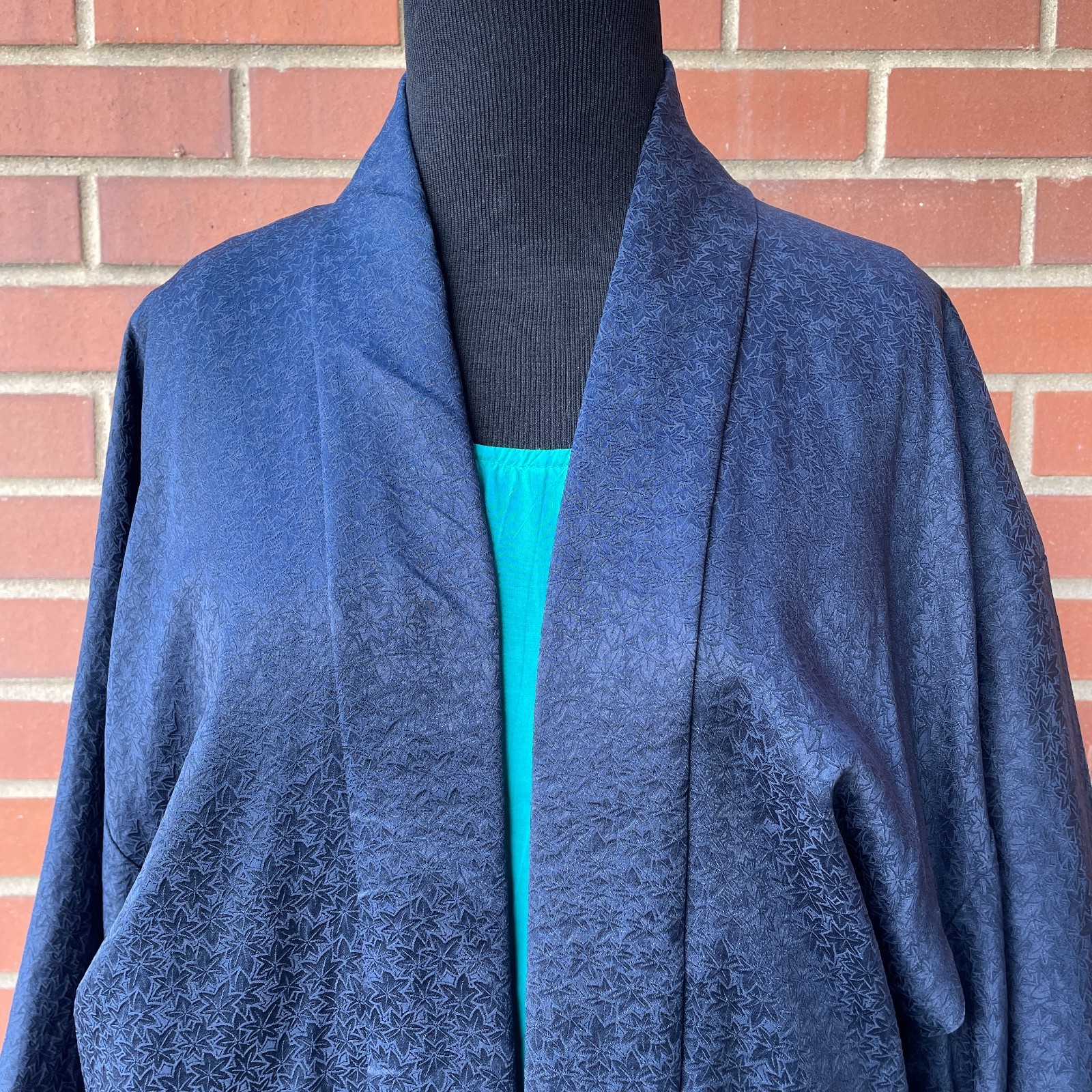 Vintage Japanese Navy Blue Silk Haori Leaf Kimono Size S-L