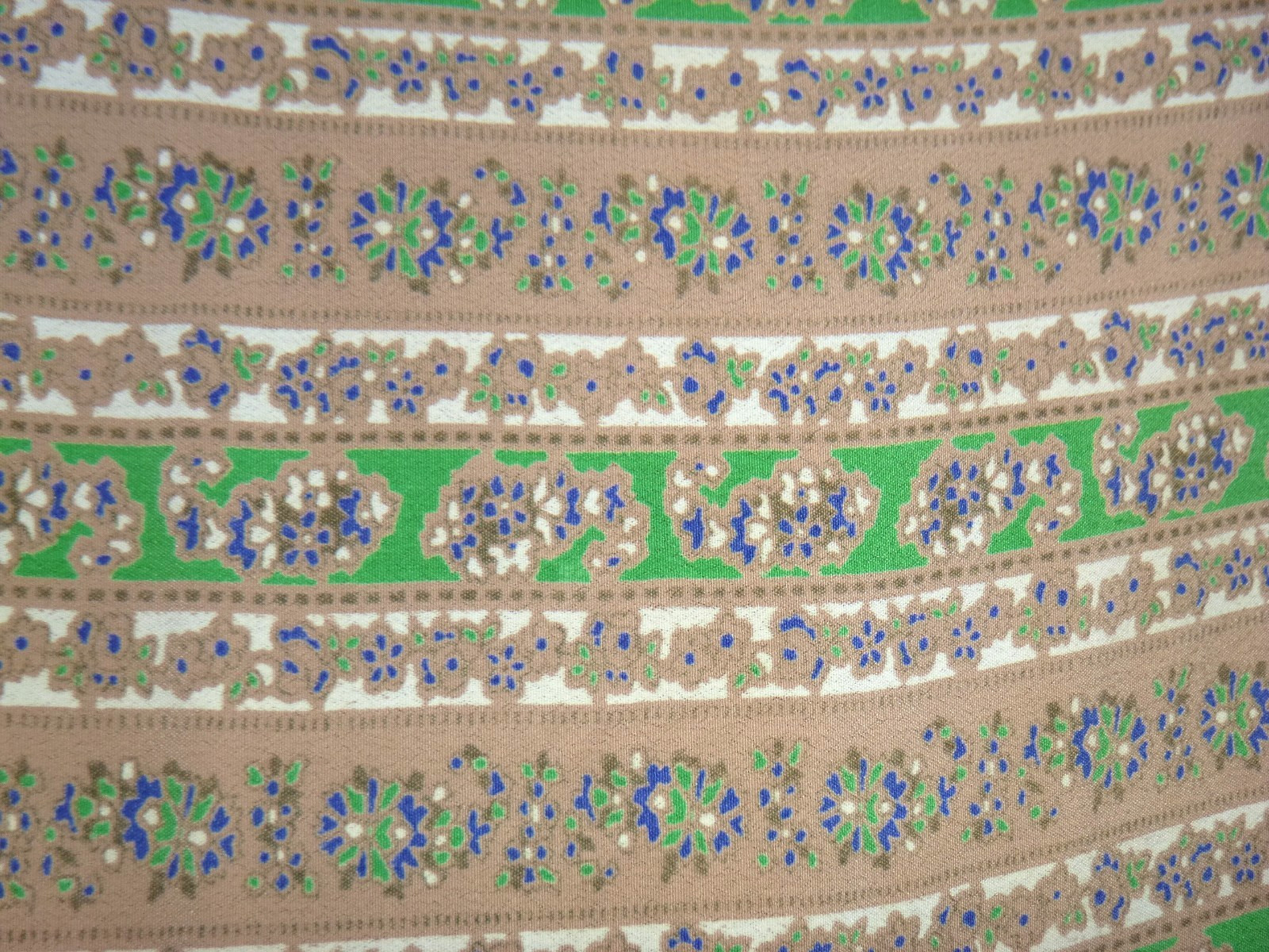 Vtg 40s 50s Rayon Dress Green Tan Blue Floral Stripes W/ Peplum VOLUP Sz XL