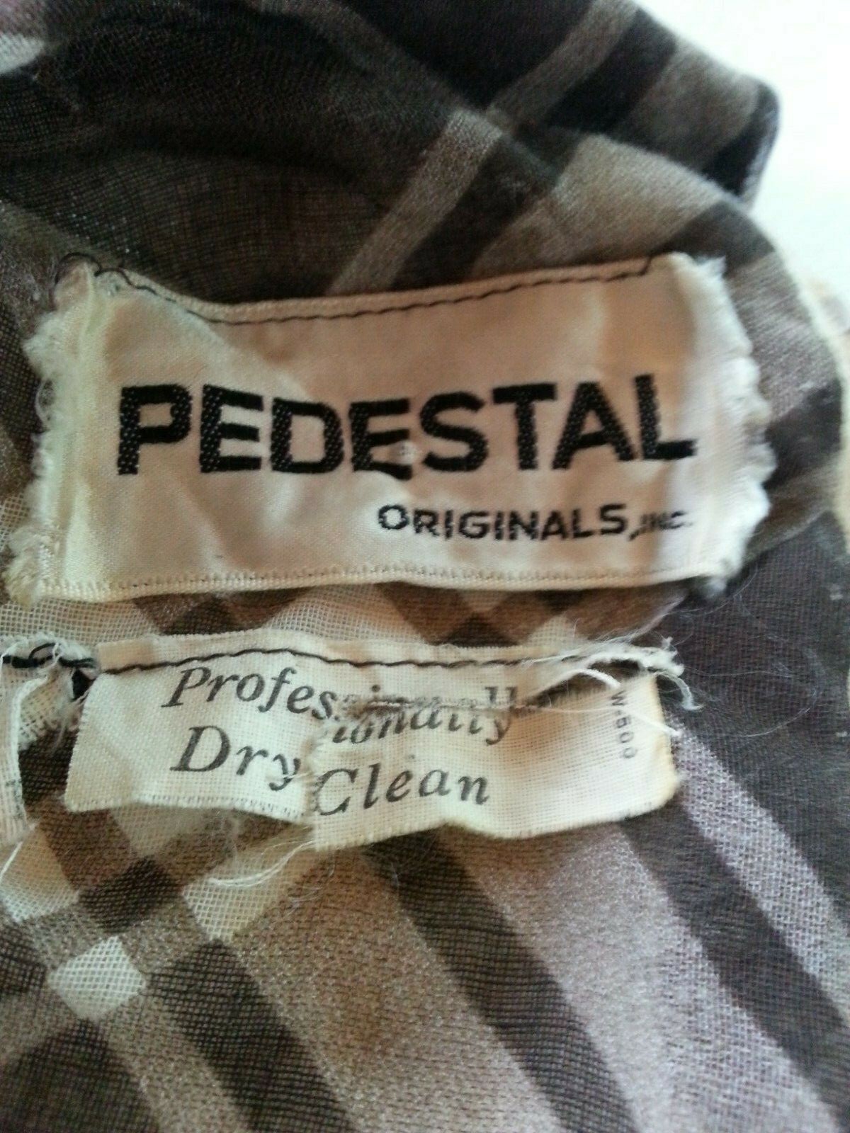 Vtg 70s Pedestal Maxi Long Dress Brown Cream Checks Long Sheer Sleeve Hippy P/XS