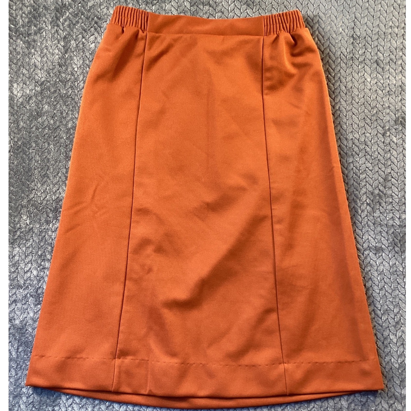 Vintage Sears Burnt Orange Double Knit A-Line Midi Skirt Elastic Waist 16