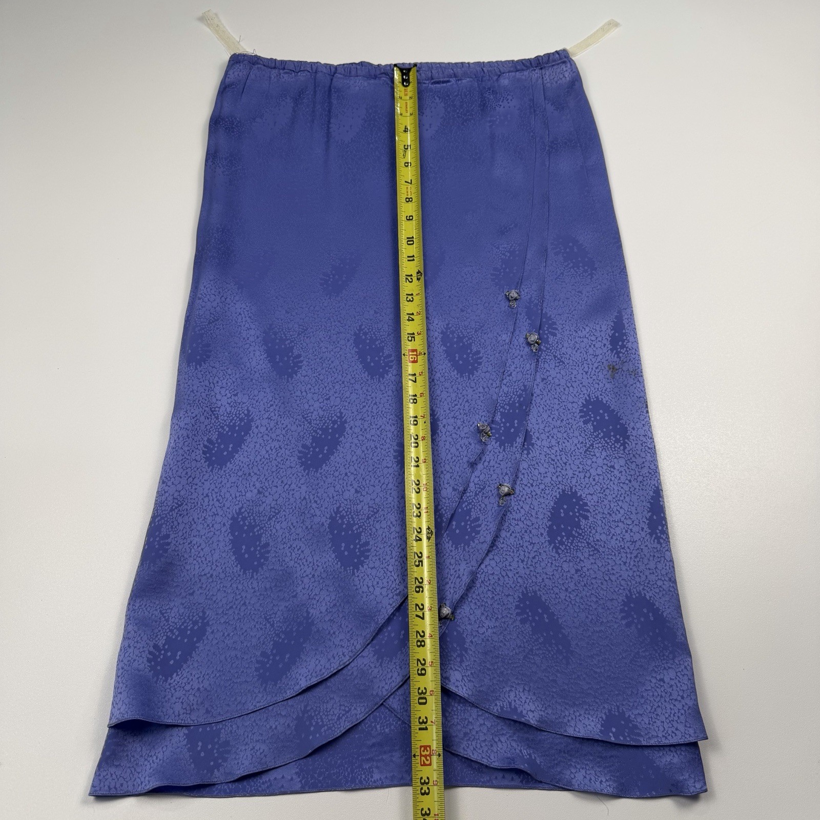 Carol Peretz Blue Silk Floral Rose Bead Skirt 2 Pc Rouche Blouse Dress Sz 8 VTG