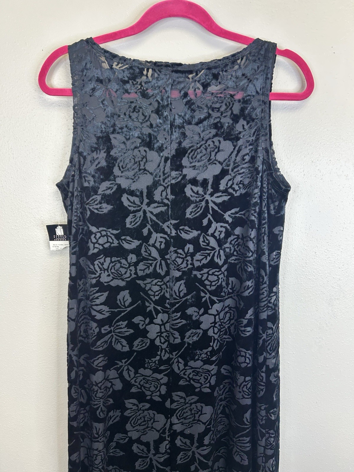Carole Little Vintage 90s Y2K Black Burnout Velvet Maxi Dress Size 12 Goth Witch