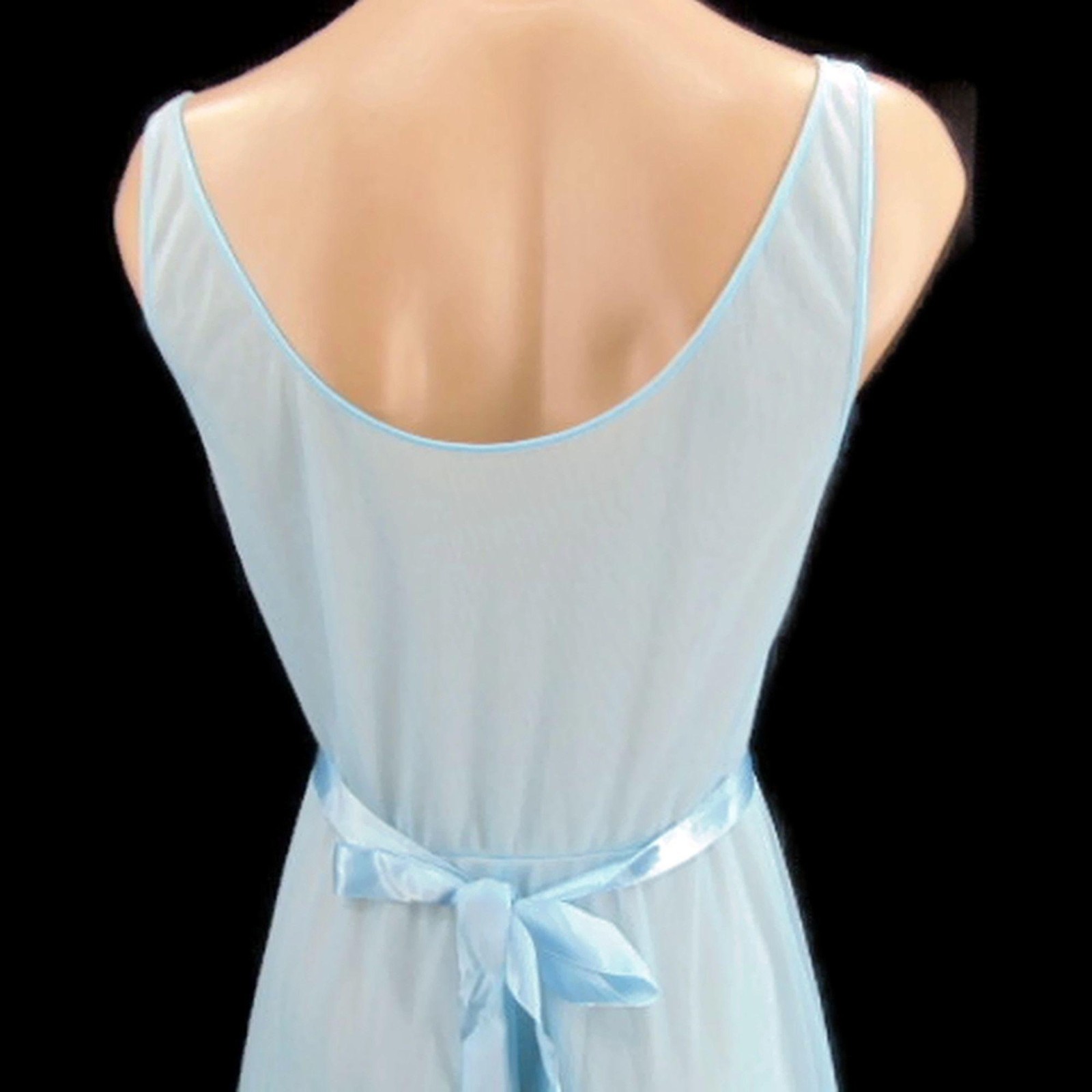 Vanity Fair Vintage 50s Blue Nightgown Size 32 Ribbon Trim Double Nylon Lace