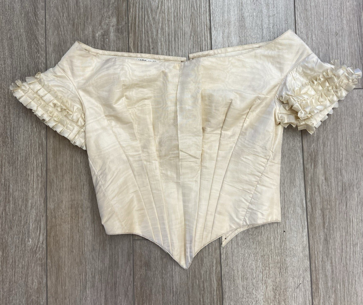 Antique Victorian Ivory Colored Silk Moire Lace Up Back Pointed Bodice AS IS