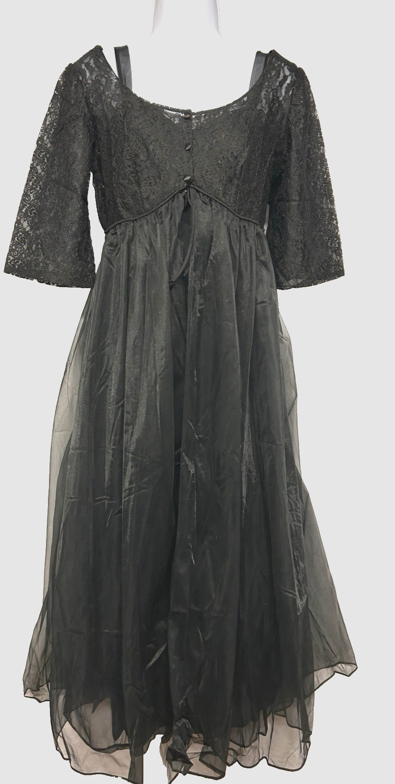 1964 VTG Lisette Women’s Size 34 (S) Black 2Pc Chiffon Peignoir Lacy Buttons