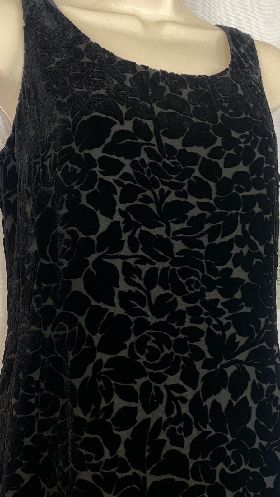Vintage 1990s black silk velvet maxi dress sleeveless floral burnout NWT JONES 8
