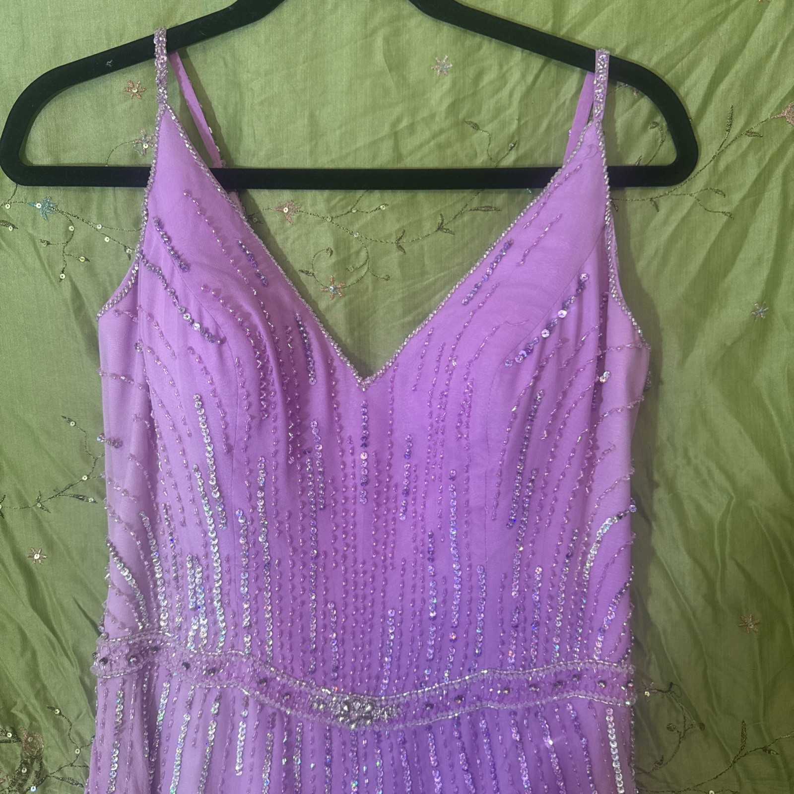 Vintage Y2K Formal Dress Purple Beaded Sequins Lavender Gown By XCite Women’s 12