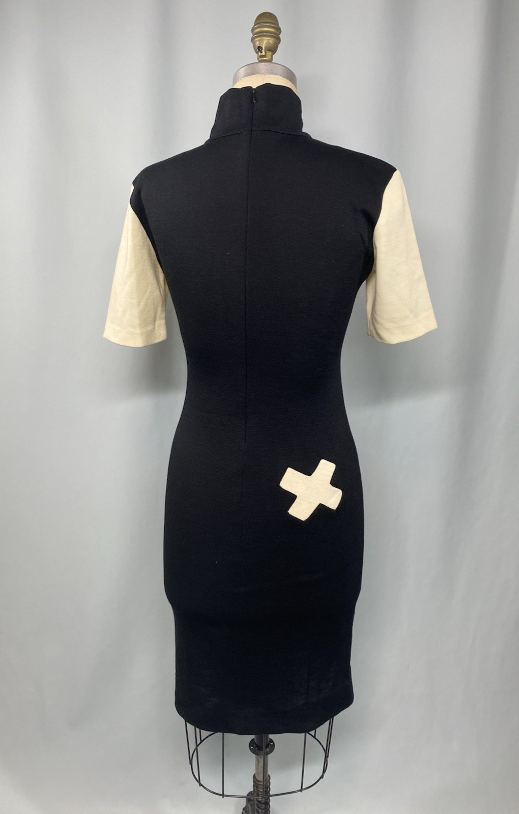 ETHAN COHAN GALLERY Vintage Dress SMALL PETITE Wool black ivory white 80s 90s