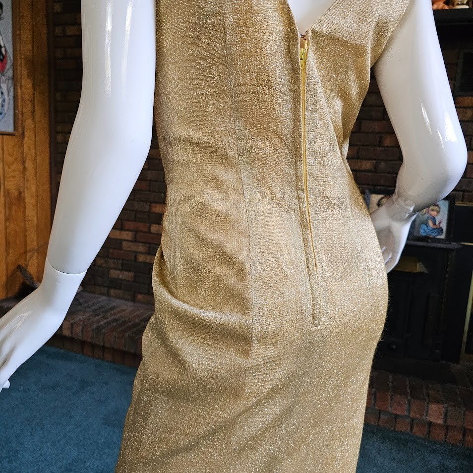 Vtg 50s 60s Lilli Diamond Gold Lurex Bombshell Wiggle Cocktail Party Dress S/M