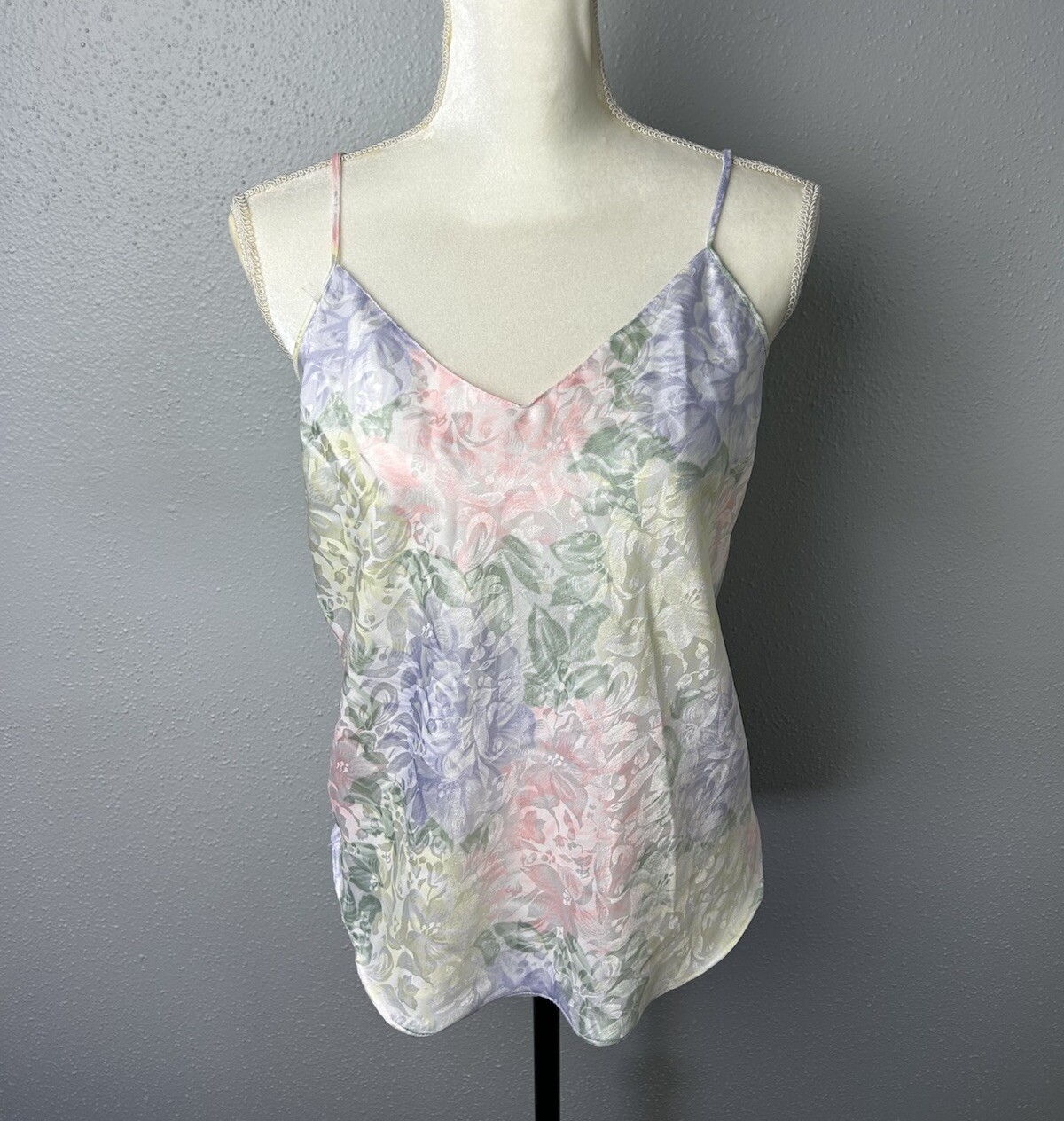 Vintage Sedu Coquette Flirty Sexy Pastel Floral Sleepwear Cami Tank Top Sz Large