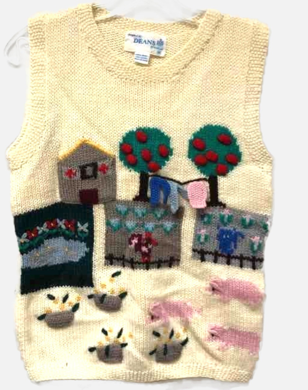 Vintage 80s Deans Of Scotland 100% Wool Sweater Vest w/ Barnyard Animals