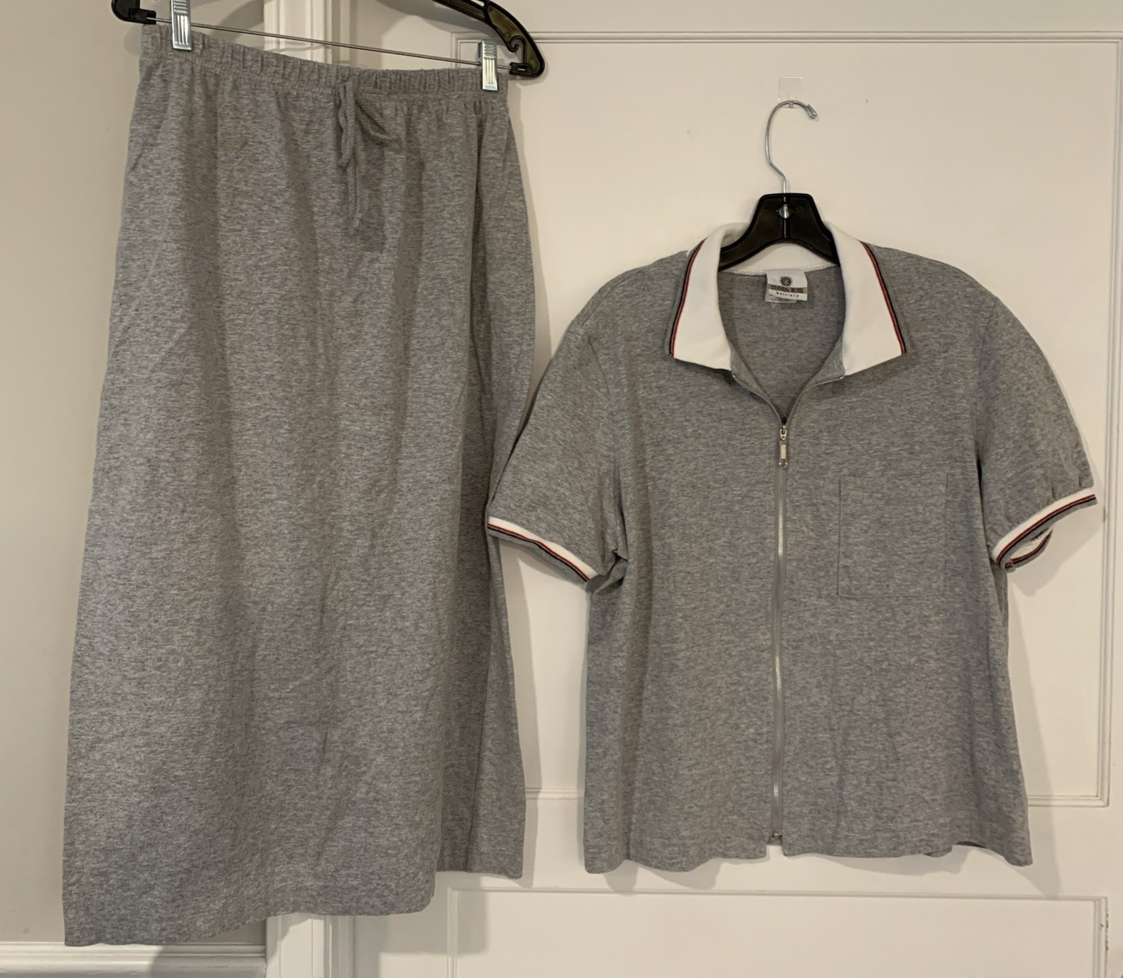 Steven Ross Naturally L Short Sleeve Zip Top & Maxi Skirt Set Gray Vintage
