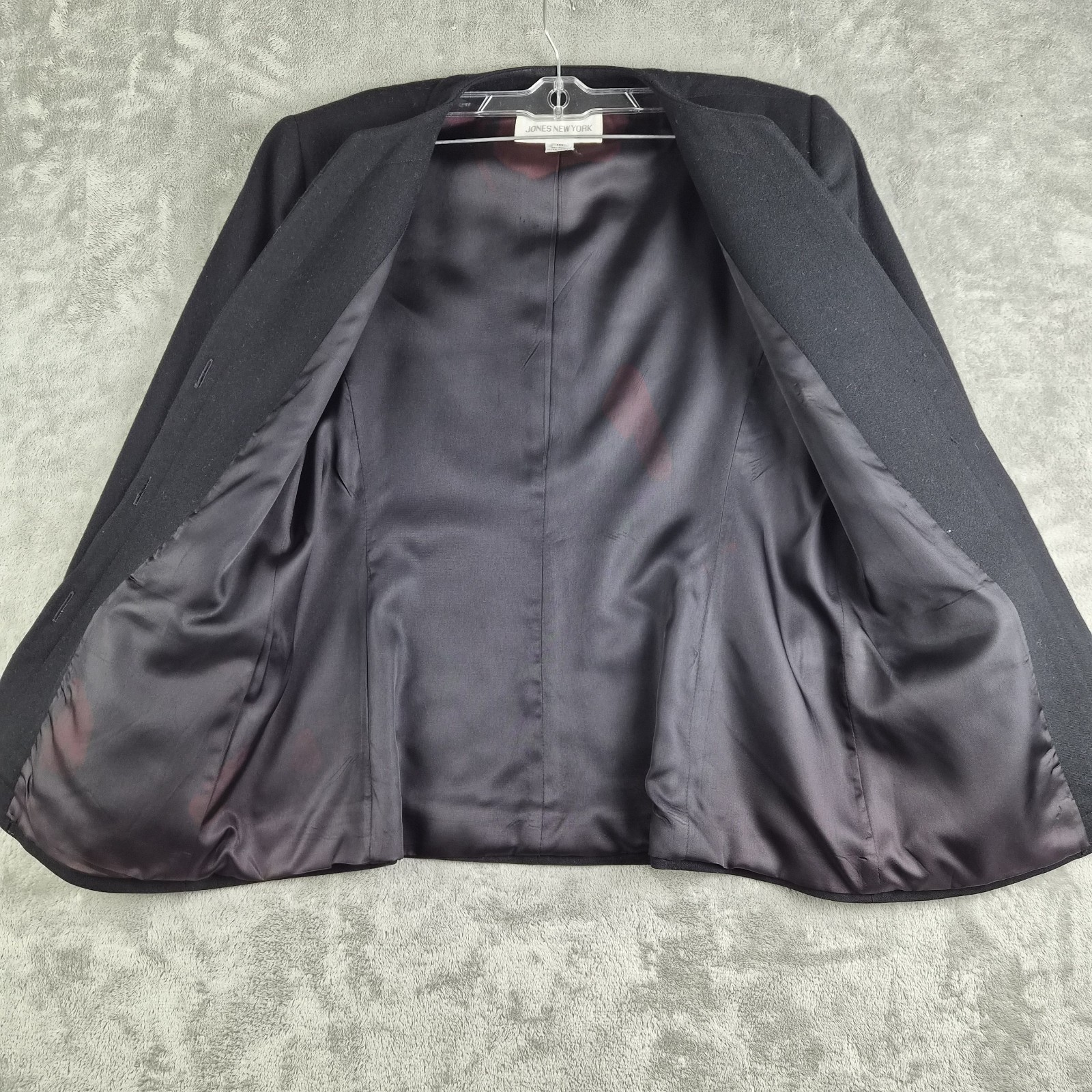 Vintage Jones New York Blazer Jacket Womens 10 Black Pure Wool Made In USA