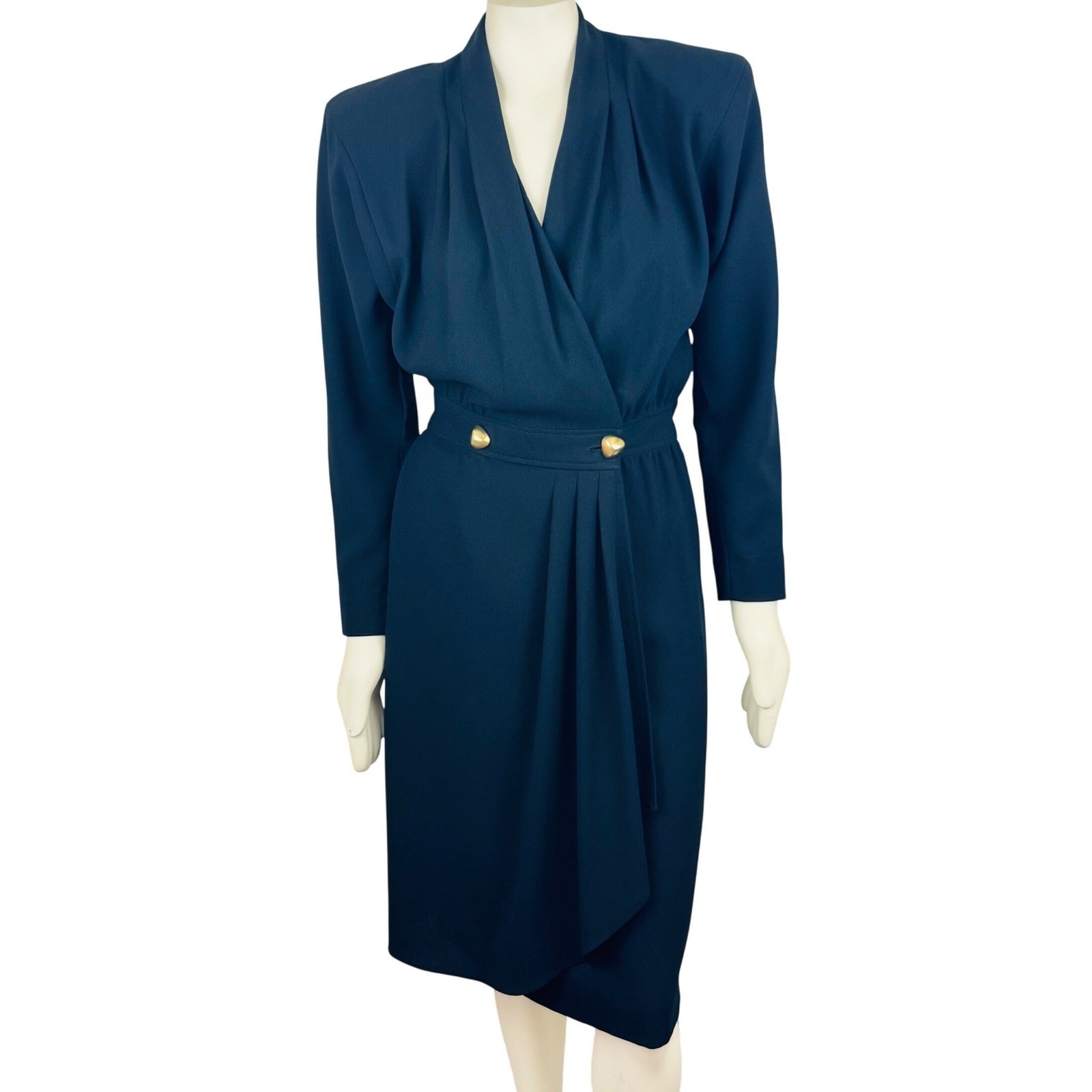 Liz Claiborne Vintage 80s Power Dressing Black Midi Dress Office Siren Classic