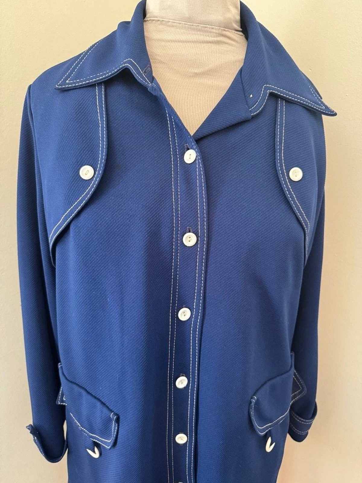 Vintage Navy Poly Car Coat with White Buttons and stitching details – NPC fashio
