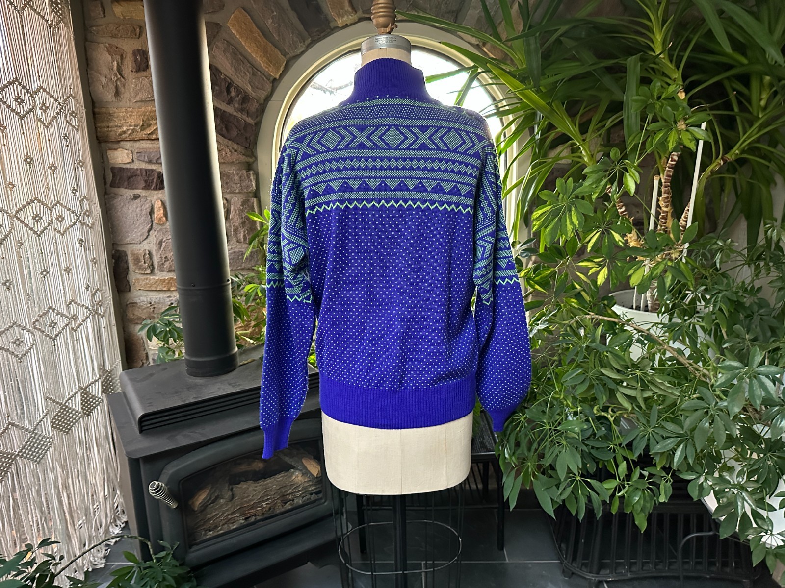Vintage 1990s Blue and Green Geometric Design Sweater Summit Country