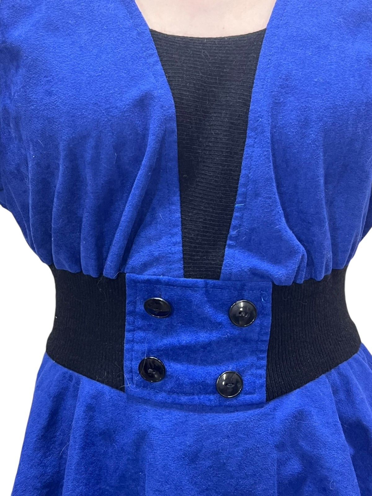 XS~S Vtg 80s Sz 3/4 Blue Velour Dress Peplum Pencil Skirt Dolman Sleeve T Junior
