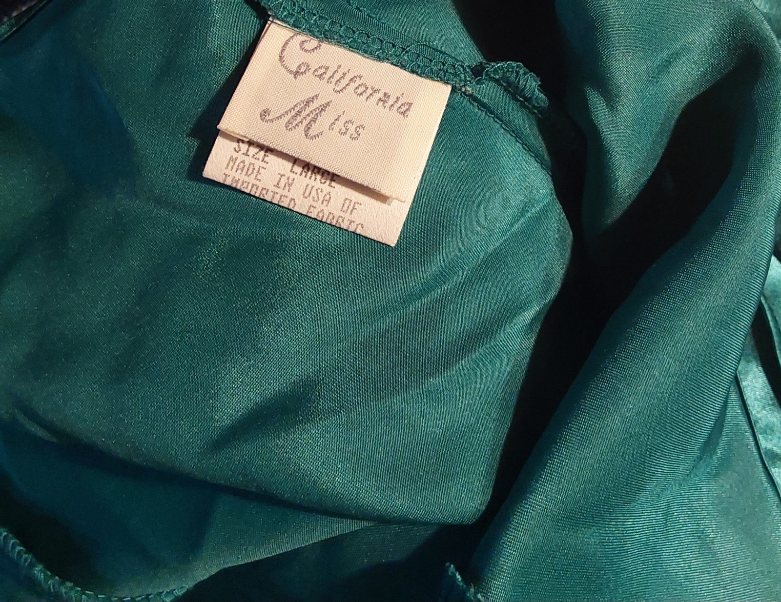 Vintage??? Liquid Smooth Hunter Green California Miss Nightgown Size Large