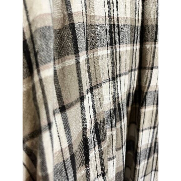 Retro Linen Plaid Dress Tan 22 Neutral Festive Holiday Classic Chic Preppy 80s