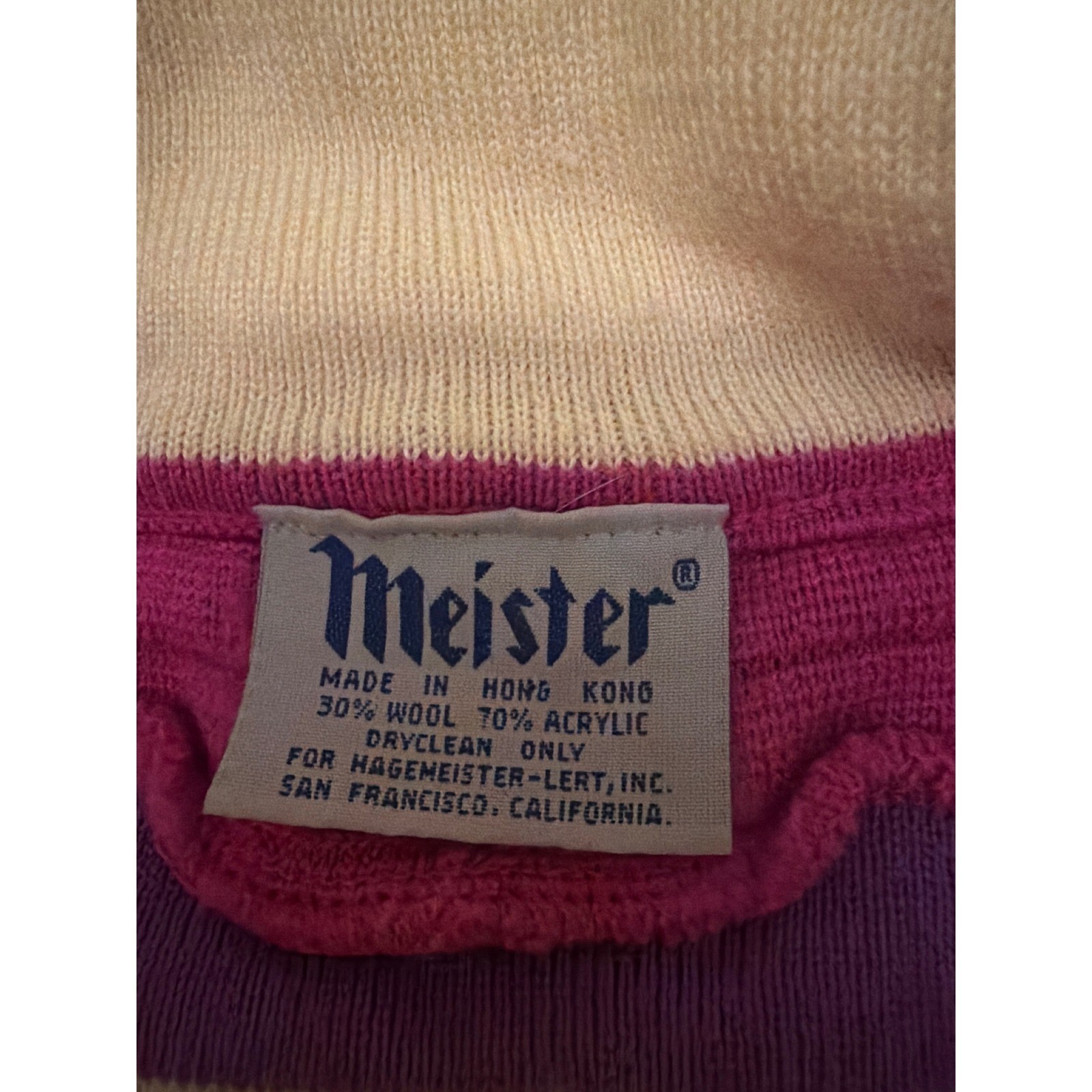 Vintage Meister Womens Wool Blend Quarter Zip Ski Sweater Cream Purple Pink L