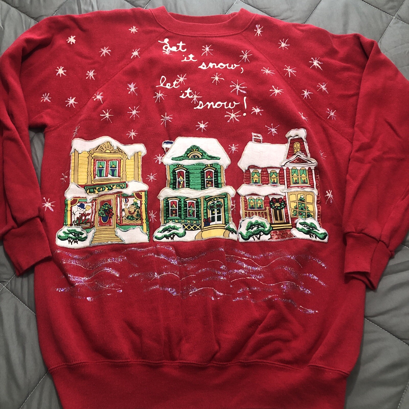 Vintage Winter Snowflake Christmas Sweatshirt Womens XL Sweater 90s Puffy Paint