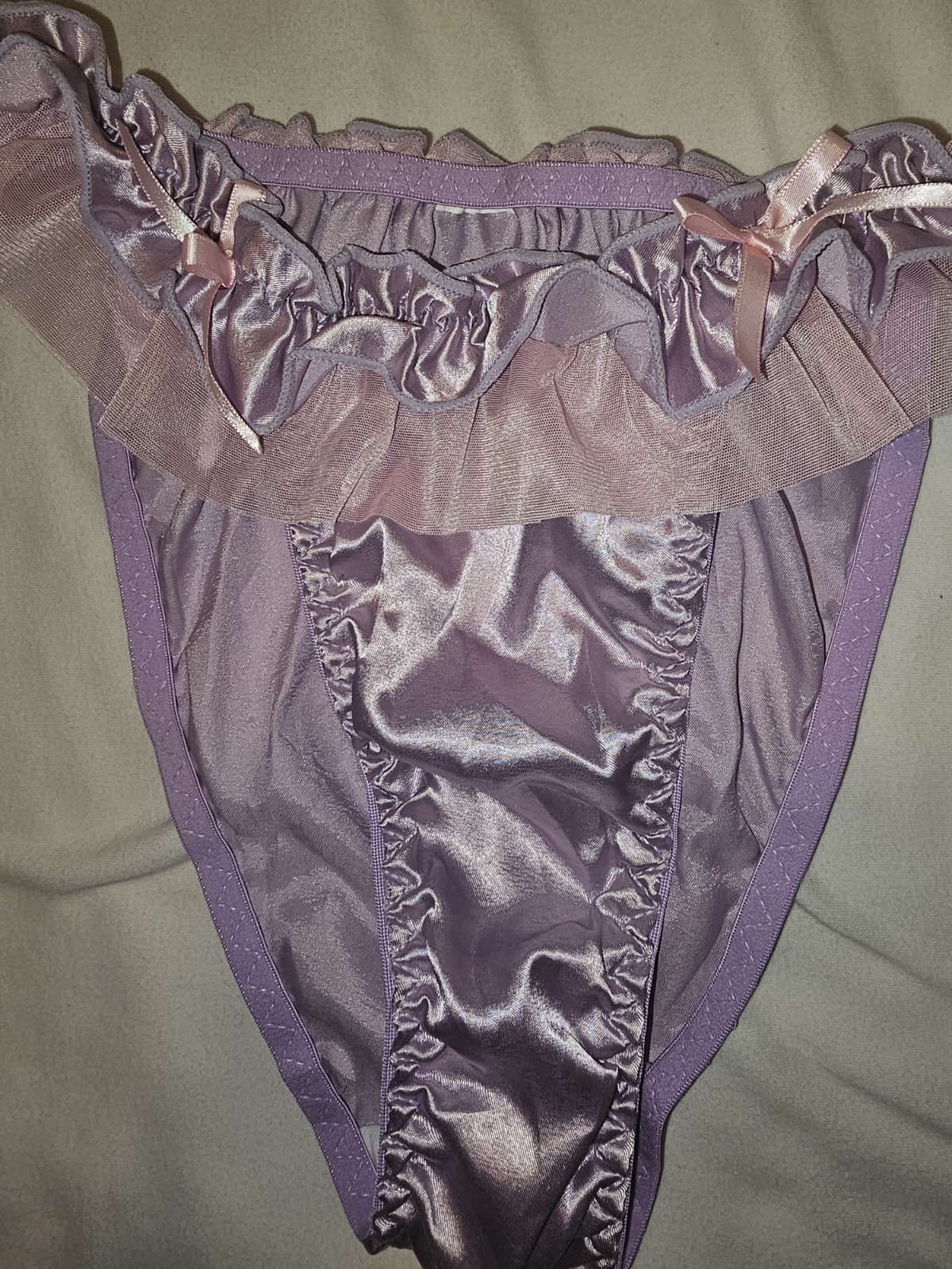 Vintage Girly Glossy Satin String Bikini Panties. Size Large