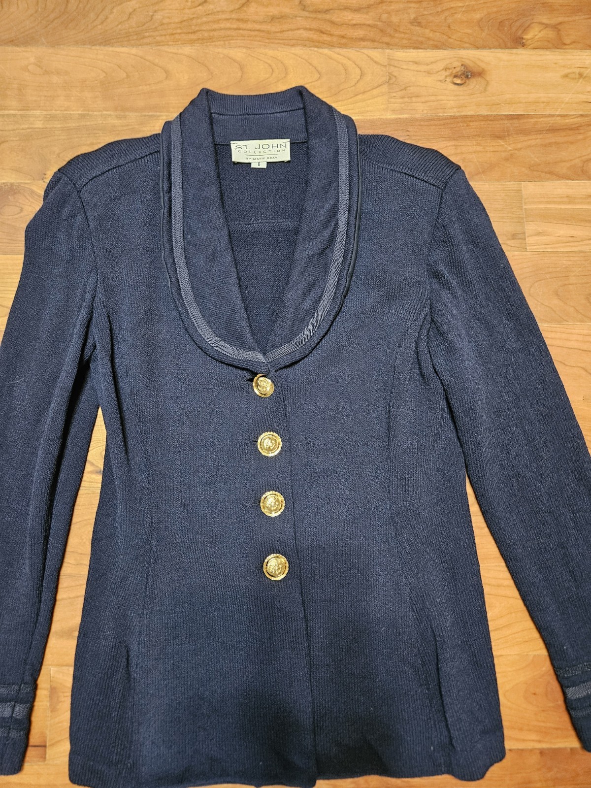 Vintage St. John Collection By Marie Gray Navy Blue Santana Knit Blazer Size 6