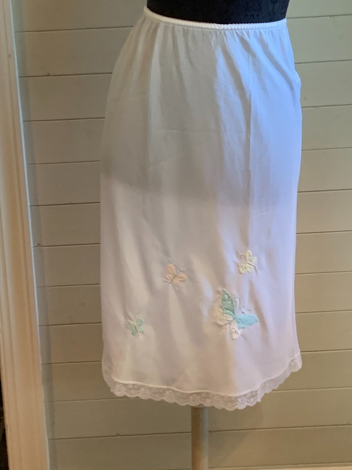 Vintage Corhan Noumair Hand Embroidered Butterflies Lace White Half Slip READ- S