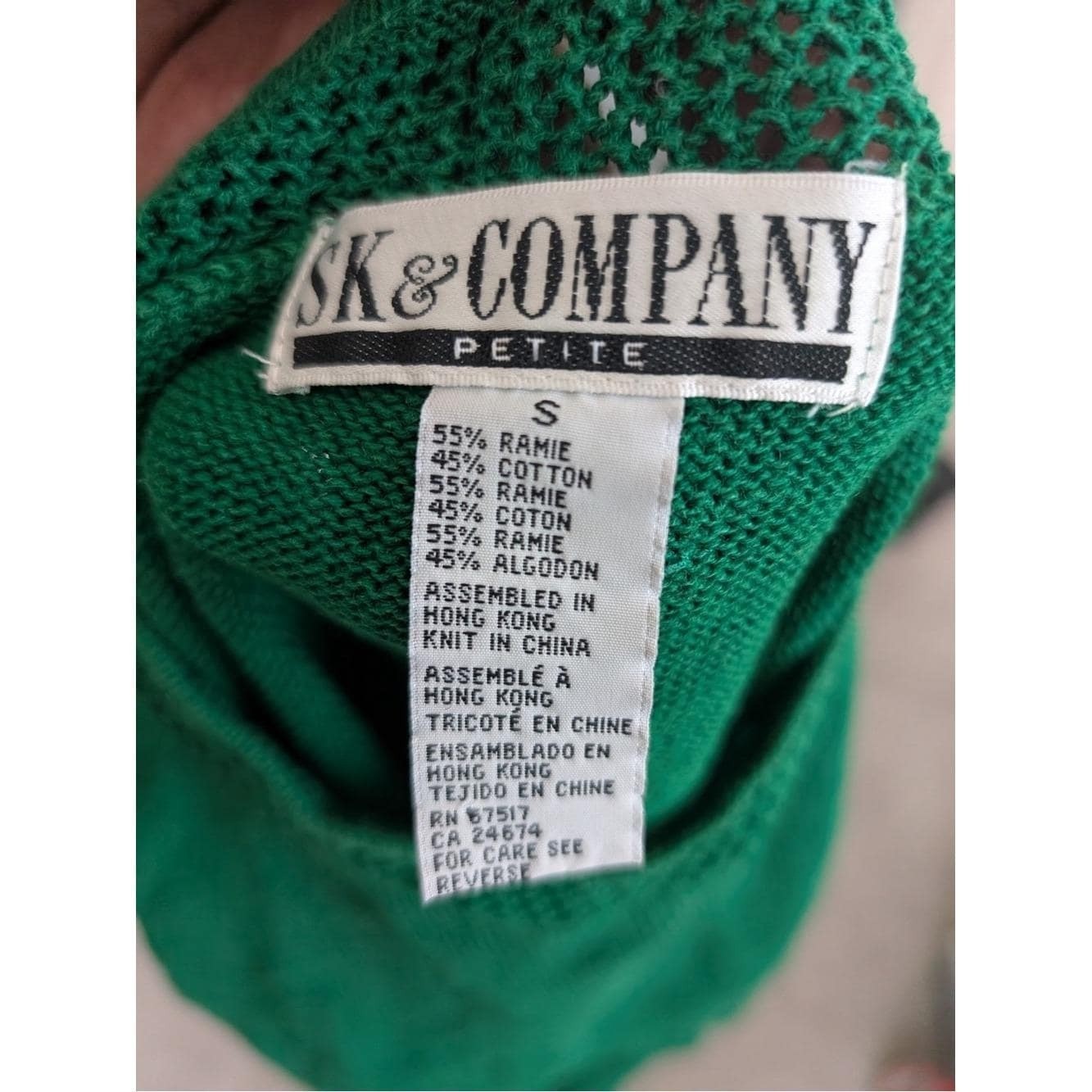 Vtg SK & Company Green Knit Short Sleeve Sweater Size Small