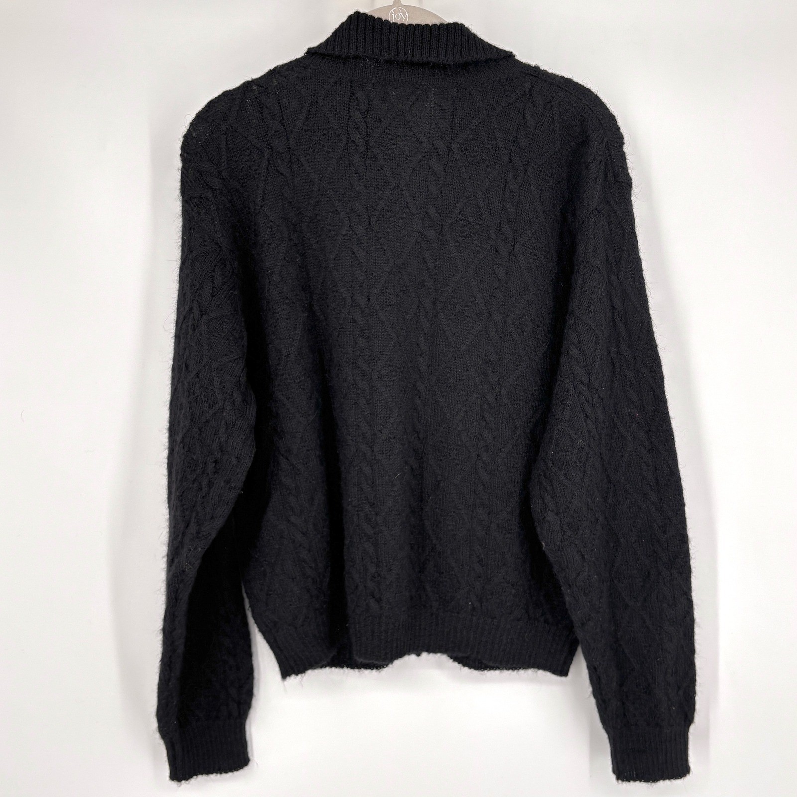 Vintage LL Bean Cardigan Alpaca Wool Cable Knit Button Front Textured Black M