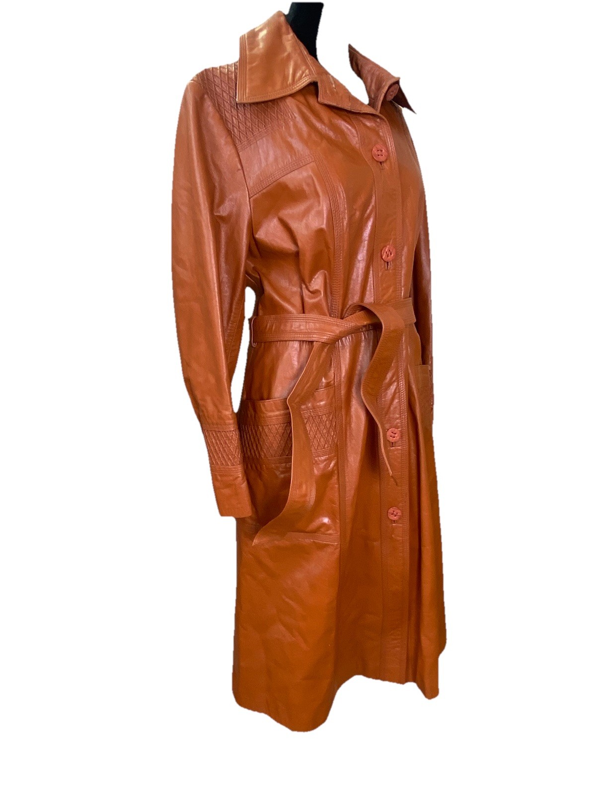 Vintage 1970s Suburban Heritage Leather Terracotta Dagger Collar Coat Bust 36
