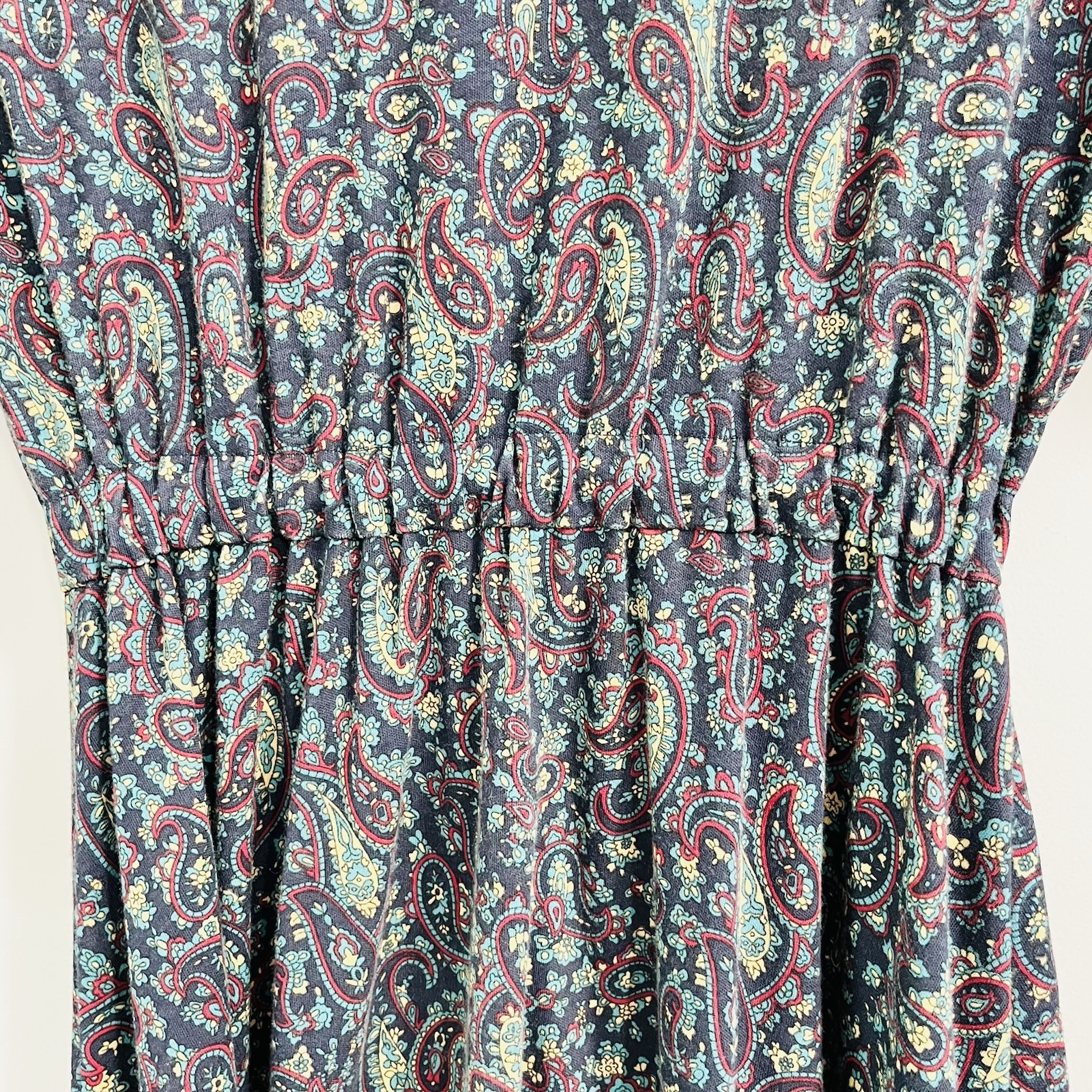 Vintage 90s Fads Paisley Turtleneck Long Sleeve Full Length Dress Blue Sz Large