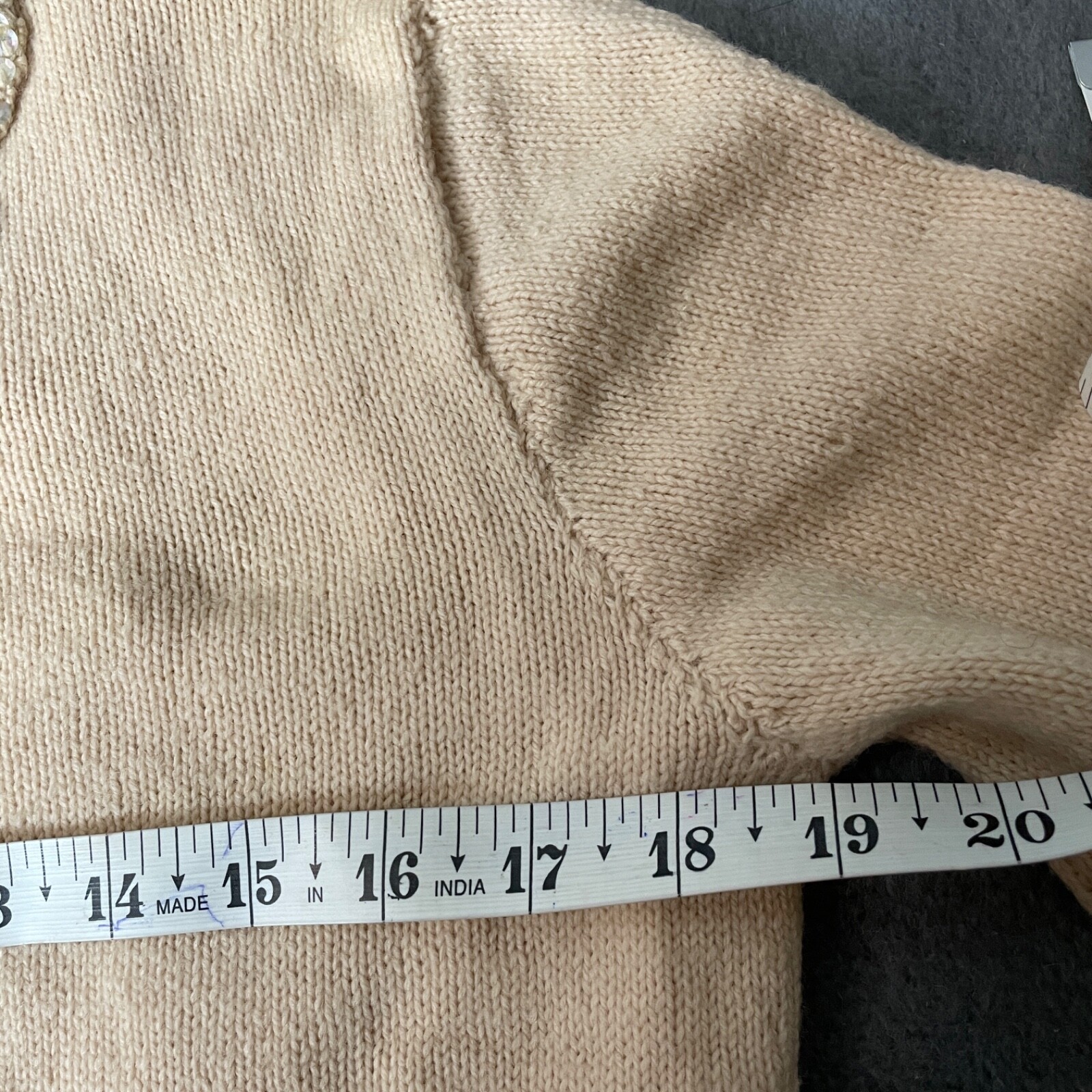 VTG Artisan Made Cardigan Sweater Womens S/M Beige Sequins Hand Knit