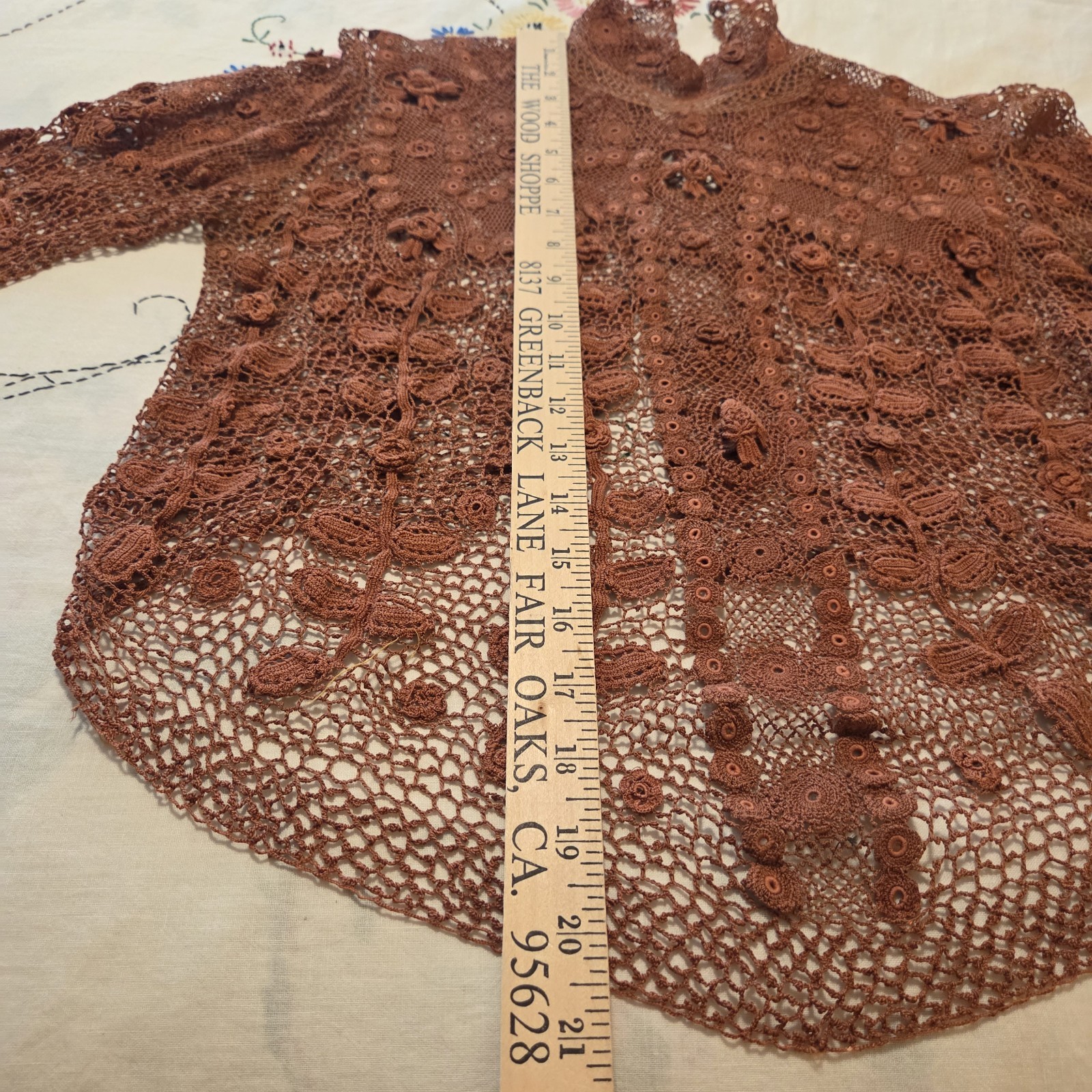 Victorian Irish Crochet Lace Top Blouse Mock Neck Edwardian Steampunk Size SM