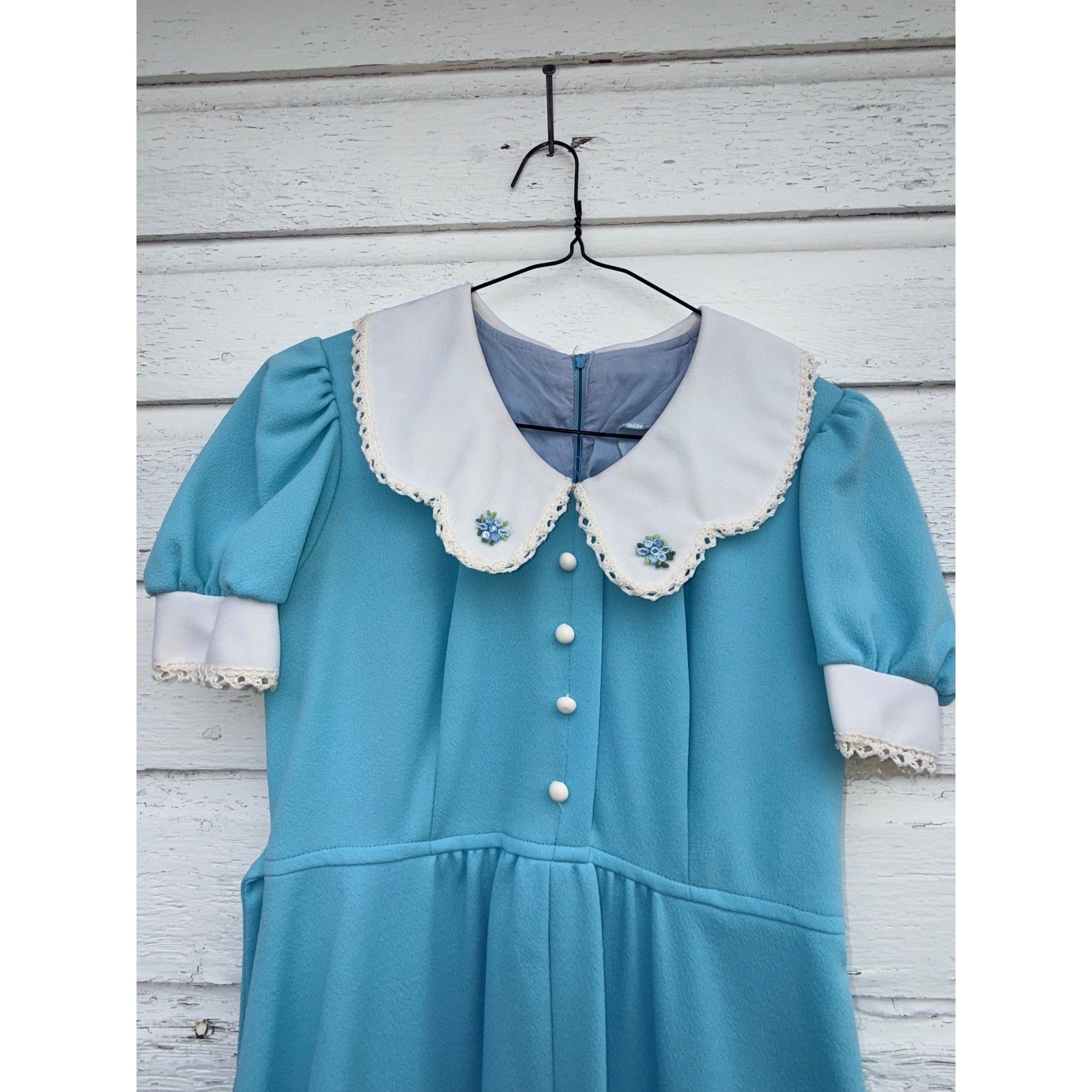 JCPenney Fashions Maxi Dress Woman’s Size 9 Blue Vintage Lace Collar