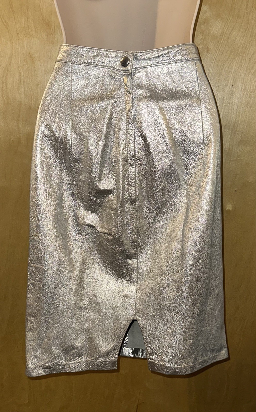 Lot 2 80s/90s Vintage Leather Teal/Silver Pencil Skirts 6,Liilie Rubin/Carabella