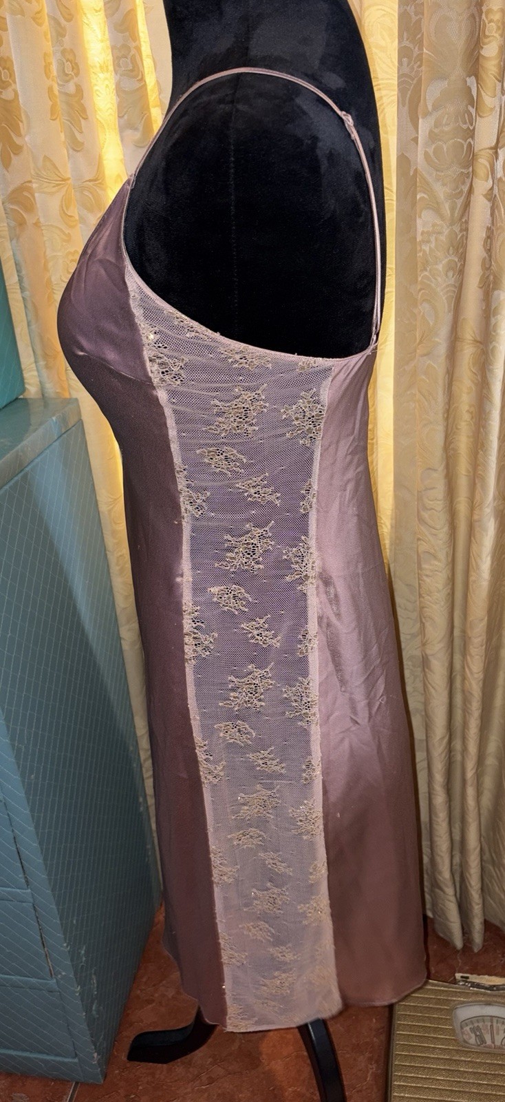 Victoria’s Secret Satin Slip Dress S Mauve Pink Sheer Lace Side Panels Nightie