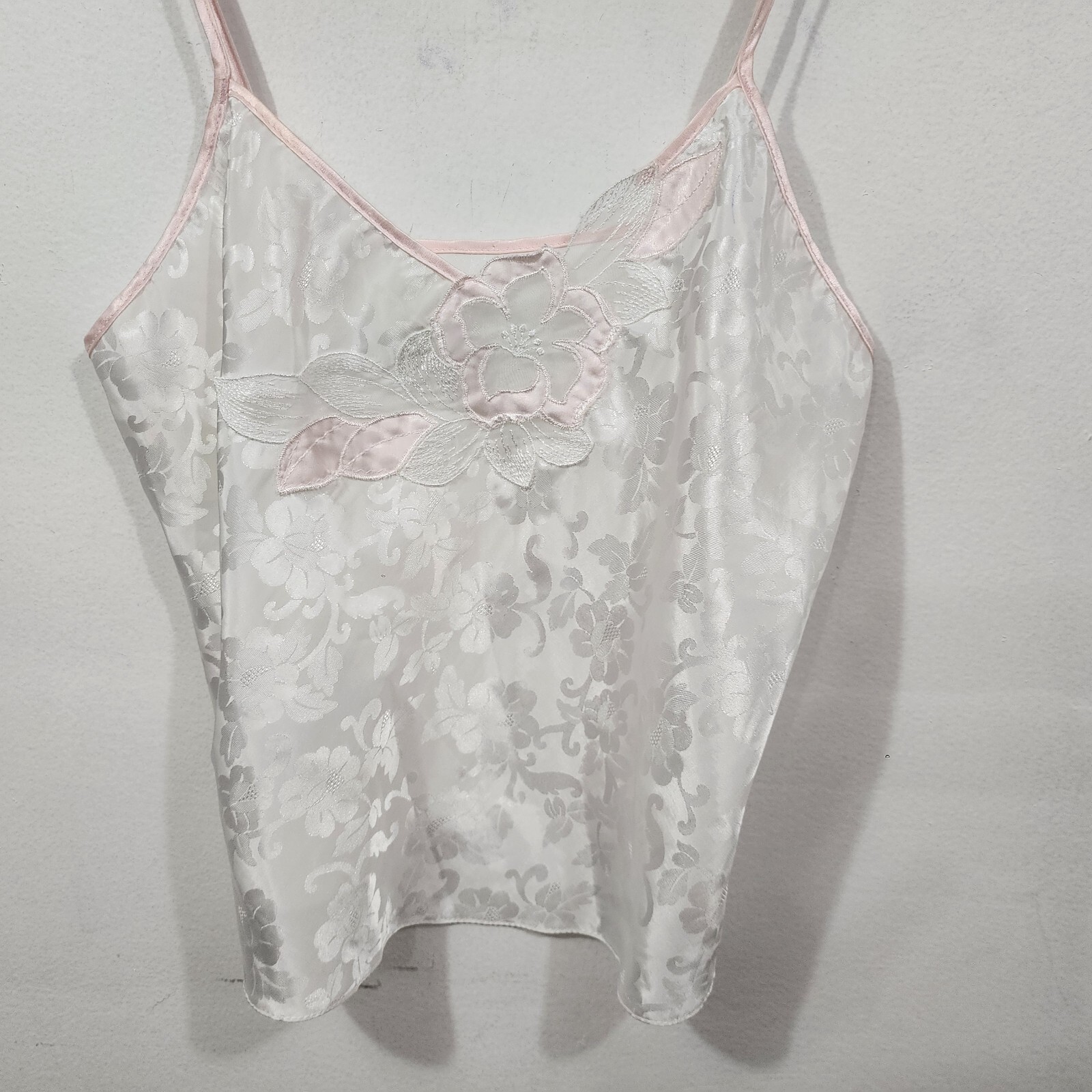 Vintage Lucie Ann ll White Satin Cami Camisole Intimate Top Floral Size 34